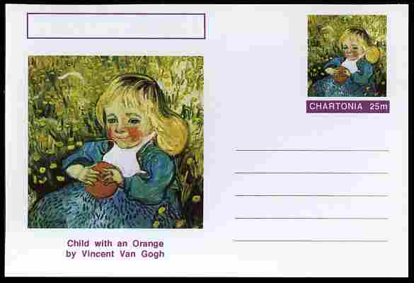 Chartonia (Fantasy) Famous Paintings - Child with an Orange by Vincent Van Gogh postal stationery card unused and fine