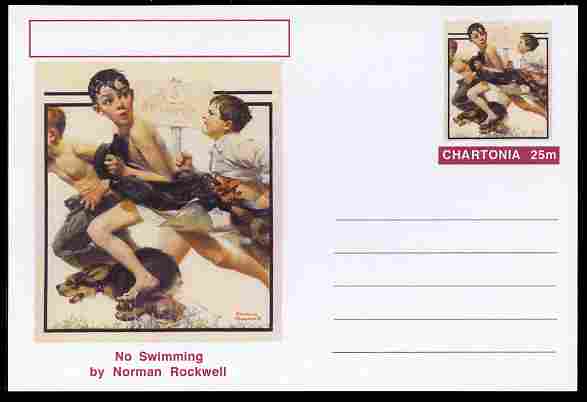 Chartonia (Fantasy) Famous Paintings - No Swimming by Norman Rockwell postal stationery card unused and fine