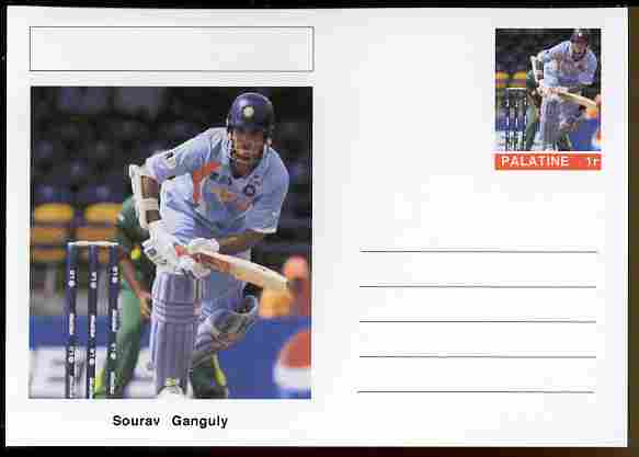 Palatine (Fantasy) Personalities - Sourav Ganguly (cricket) postal stationery card unused and fine