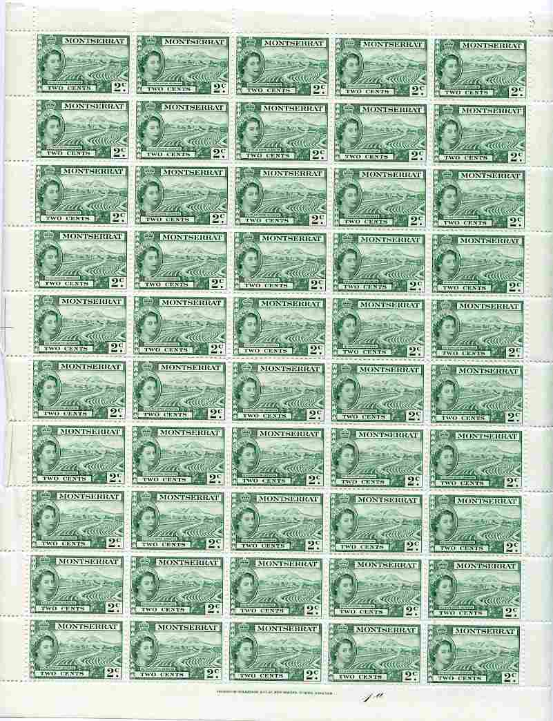 Montserrat 1953-62 QEII Sea Island Cotton 2c green in complete sheet of 50 unmounted mint SG 138