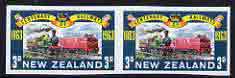 New Zealand 1963 Railway Centenary 3d unmounted mint IMPERF horiz pair (from a single proof sheet) As SG818