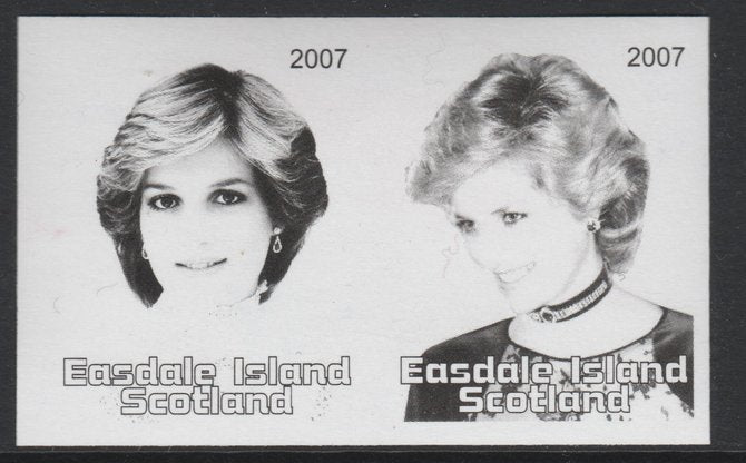 Easdale 2007 Princess Diana £1.50 #1 imperf se-tenant proof pair in black & grey only, unmounted mint