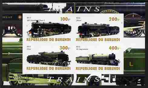 Burundi 2010 Steam Locomotives #3 imperf sheetlet containing 4 values unmounted mint