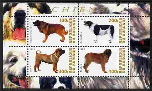 Burundi 2010 Dogs #7 perf sheetlet containing 4 values unmounted mint