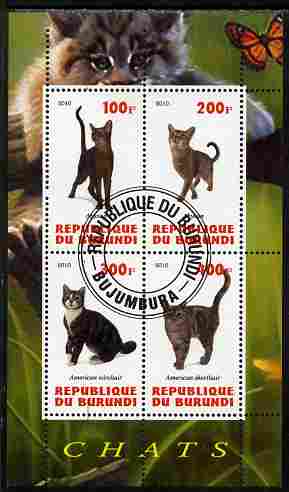 Burundi 2010 Cats #3 perf sheetlet containing 4 values fine cto used