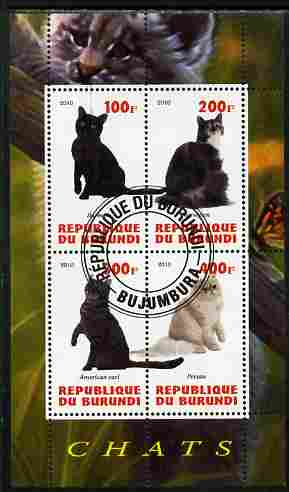 Burundi 2010 Cats #4 perf sheetlet containing 4 values fine cto used