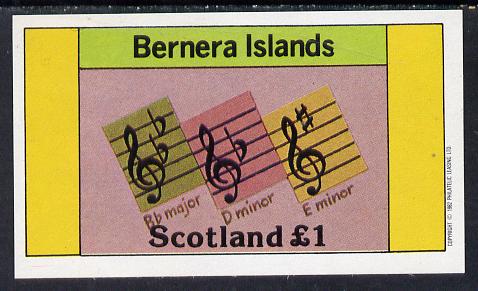 Bernera 1982 Musical Notes imperf souvenir sheet (£1 value) unmounted mint