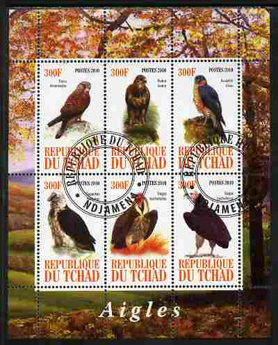 Chad 2010 Birds of Prey perf sheetlet containing 6 values fine cto used