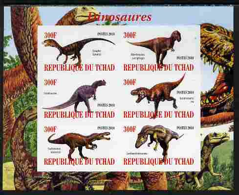 Chad 2010 Dinosaurs #1 imperf sheetlet containing 6 values unmounted mint