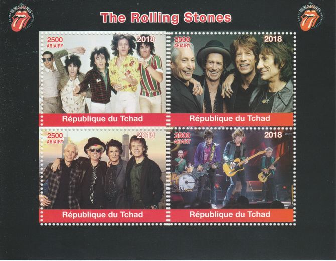 Chad 2018 Rolling Stones perf sheetlet containing 4 values unmounted mint. Note this item is privately produced and is offered purely on its thematic appeal.