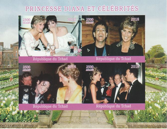 Chad 2018 Princess Diana with Celebrities imperf sheetlet containing 4 values unmounted mint. Note this item is privately produced and is offered purely on its thematic appeal.