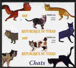 Chad 2010 Cats #2 imperf sheetlet containing 2 values unmounted mint