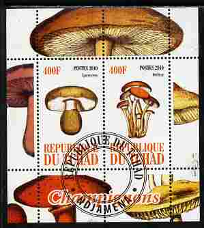 Chad 2010 Mushrooms #2 perf sheetlet containing 2 values fine cto used