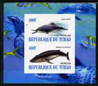 Chad 2010 Whales & Dolphins imperf sheetlet containing 2 values unmounted mint