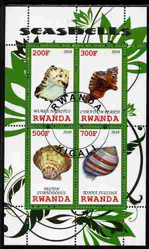 Rwanda 2010 Sea Shells #3 perf sheetlet containing 4 values fine cto used