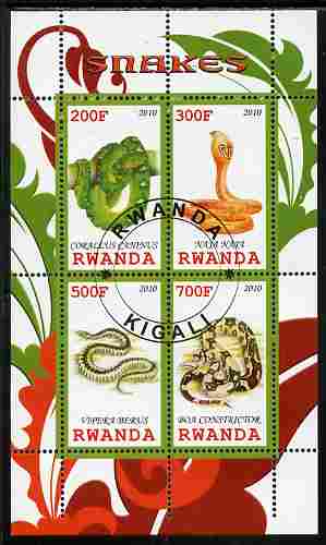 Rwanda 2010 Snakes perf sheetlet containing 4 values fine cto used