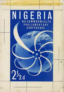 Nigeria 1962 Eighth Commonwealth Parliamentary Conference original hand-painted artwork (by M Goaman) of issued 2.5d value on board 4" x 6.5" (note SG states this value was designed by S Akosile)