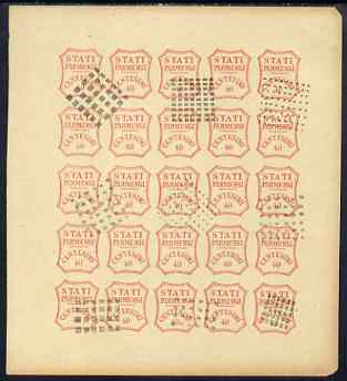 Italy - Parma 1859 issue Spiro Forgery complete imperf sheet of 25 x 40c red 'used'