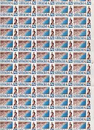 Gibraltar 1960-62 QEII Catalan Bay 4d with upright watermark, complete folded sheet of 60, SG165