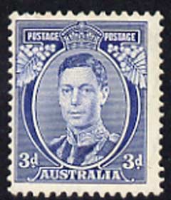 Australia 1937-39 KG6 3d blue die 1a fine mounted mint, SG 168b cat £140