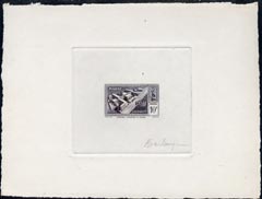 French Morocco 1950 Loustau Hospital 10f die proof in purple-black on sunken card signed by Barlangue, the engraver