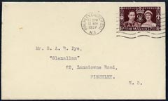 GB Great Britain 1937 KG6 Coronation 1.5d on plain cover with first day cancel, cat £25