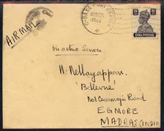 India 1941 Airmail On Active Service cover to Madras, boxed censor on back