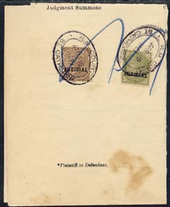 Jamaica 1909 part document (Plaint & Minute Book) bearing QV 3d & 2d each overprinted JUDICIAL with St Catherine RM Court cancel