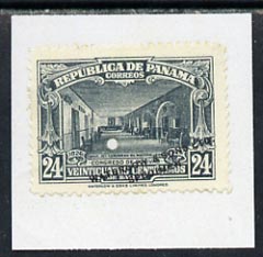 Panama 1926 colour trial proof of 24c Bolivar Congress (SG218) in grey affixed to small piece overprinted 'Waterlow & Sons Ltd, Specimen' with small security puncture