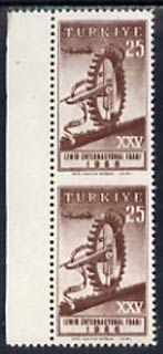 Turkey 1956 International Fair 25k unmounted mint marginal pair imperf between