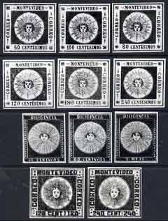 Uruguay 11 different photographic prints, twice stamp size, from Sperati's own negatives comprising 1856 (3), 1858 (2), 1859 (6), all with special h/stamp on back, a superb reference