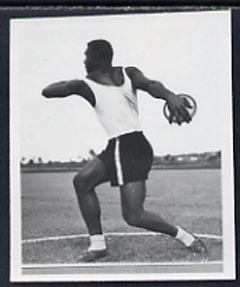 Fiji 1951 Discus Thrower B&W photograph (2 x 2.5 in) as sumitted by the government as suggestion for a new stamp issue, with official h/stamp on reverse