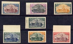 Argentine Republic 1910 Congress Building 12c selection of 7 imperf colour trials each on thin card