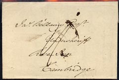 GB Great Britain 1802 pre-stamp entire to Cambridge, clean and fine