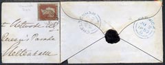 GB Great Britain 1850 part cover bearing imperf,1d star with 848 Warwick numeral canc, b/stamped Cheltenham & Warwick cds both in blue