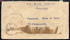 India 1943 On Active service unstamped cover to Nangalore with Unit censor strike