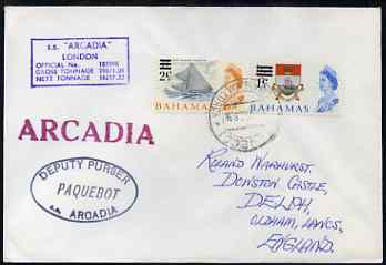 Bahamas used in Palma (Majorca) 1968 Paquebot cover to England carried on SS Arcadia with various paquebot and ships cachets