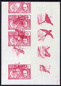 Calf of Man 1973 Churchill & Map (with Scout Logo) with blue colour and rouletting omitted with additional print of rose colour from Birds issue, part sheetlet with 3.5 impressions unmounted mint (as Rosen CA249-50)