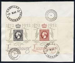 Luxembourg 1952 National Philatyelic Exhibition 2f & 4f on piece with special 'Centilux' cancel, SG 552fa cat £95