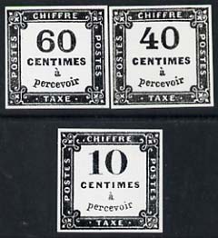 France 1859 Postage Due - Photographic prints from Sperati's own negatives of 10c, 40c & 60c enlarged twice linear all with special h/stamp on back