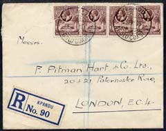 Gold Coast 1930 reg cover to London bearing KG5 1dx4 tied KPANDU, cover roughly opened, one stamp being torn