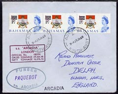 Bahamas used in Adelaide 1968 Paquebot cover to England carried on SS Arcadia with various paquebot and ships cachets