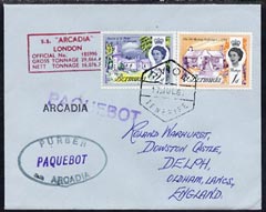 Bermuda used in Tenerife 1967 Paquebot cover to England carried on SS Arcadia with various paquebot and ships cachets