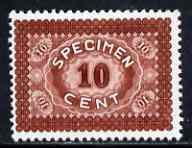 Cinderella - Harrison & Sons 10c sample stamp in brown inscribed SPECIMEN produced by the Collogravure process, unmounted mint