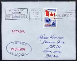 Canada used in Perth (Western Australia) 1968 Paquebot cover to England carried on SS Arcadia with various paquebot and ships cachets