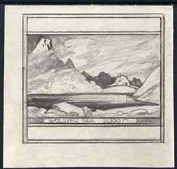 Austria 1930's original pencil sketch for landscape issue showing Wolayer See, size 98 x 89 mm