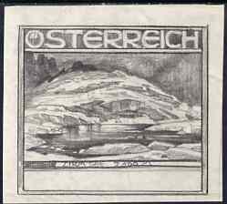 Austria 1930's original pencil sketch for landscape issue showing Zirm See, size 98 x 89 mm
