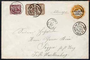 Egypt 1893 5m on 10pa p/stat env with additional adhesives to Wurtemberg, Germany cancelled by Port Said date stamp of 26.VII.93 in black with LIGNE 7 PAQ FR No.6 alongside (Maritime Mail)