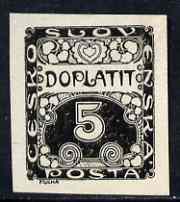 Czechoslovakia 1919 Postage Due 5h imperf proof in black on ungummed paper, as SG D24