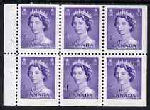 Canada 1953 QEII 4c Booklet pane of 6 unmounted mint SG453a